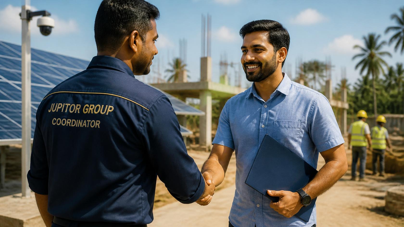 Jupiter Group coordinator meeting a client on a Sri Lankan construction site